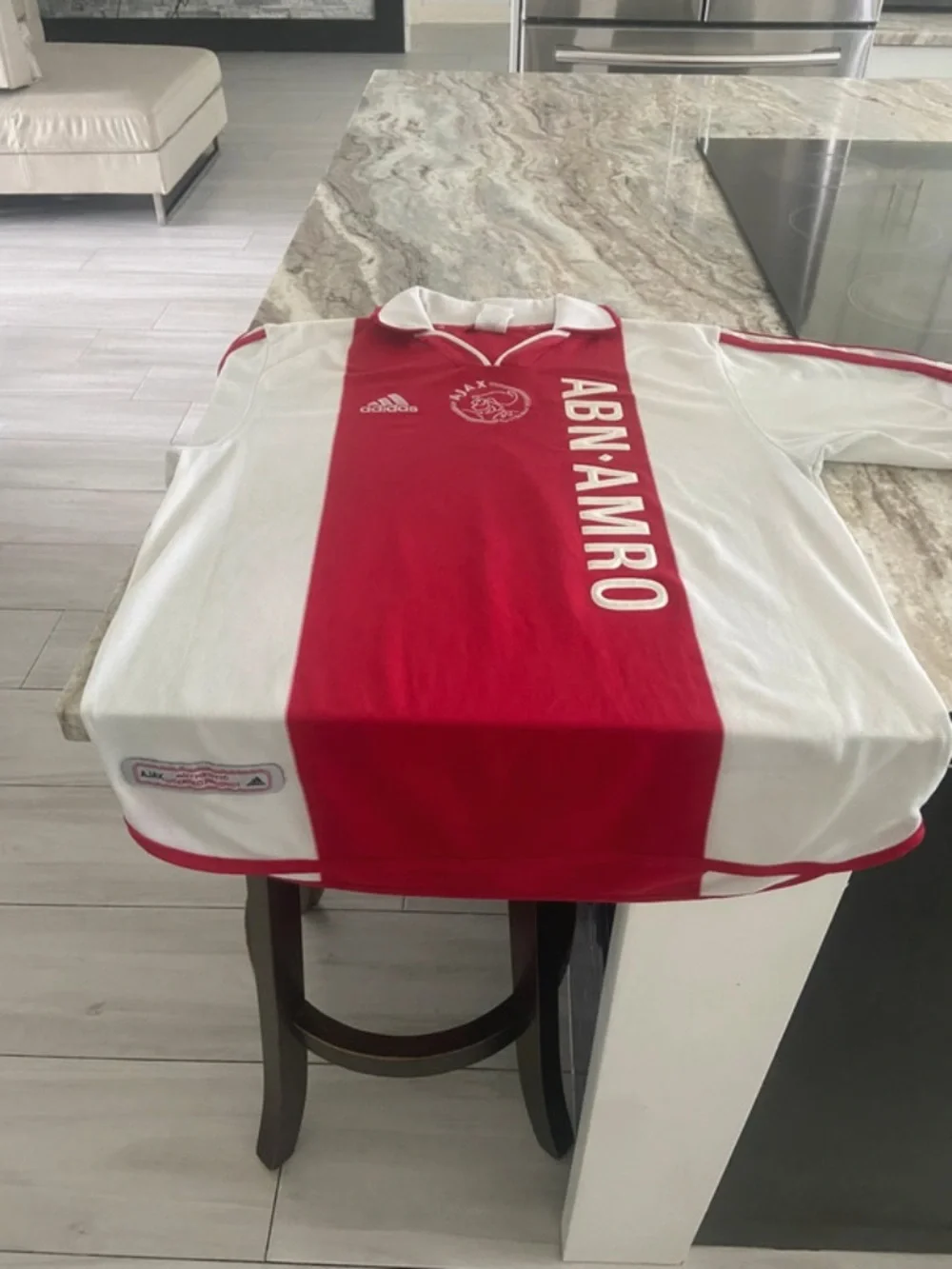 adidas Red & White Ajax Soccer Jersey with ABN AMRO Chest Print 2,000. Vintage .